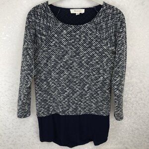 Two by Vince Camuto Navy Blue and White Layered-Look Long Sleeve Tunic Top